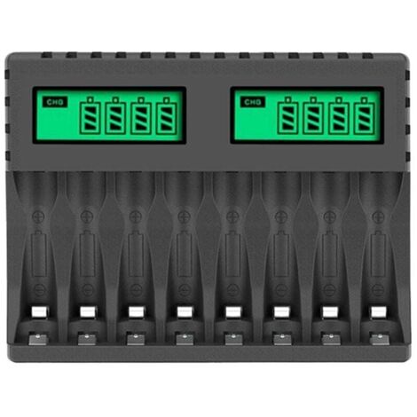 Chargeur De Batterie - 8 Emplacements - Pour Piles AA Ni-MH Ni-Cd - Écran LCD - Entrée 100-240 V - USB Et Type-C - 1 Pièce