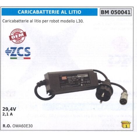 Chargeur de batterie au lithium pour robot L30 ZUCCHETTI 29.4 V 2.1 A 050041