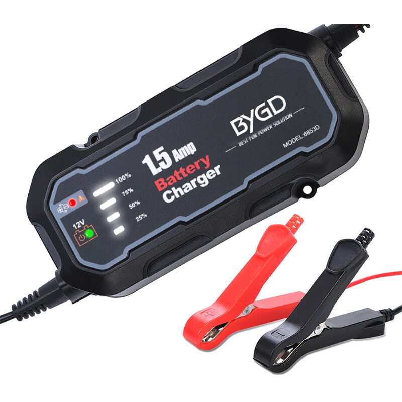 Tonchean - Chargeur de batterie automatique intelligent 12 v 1.5A, mainteneur de batterie pour moto et voiture, charge de maintien à flotteur,