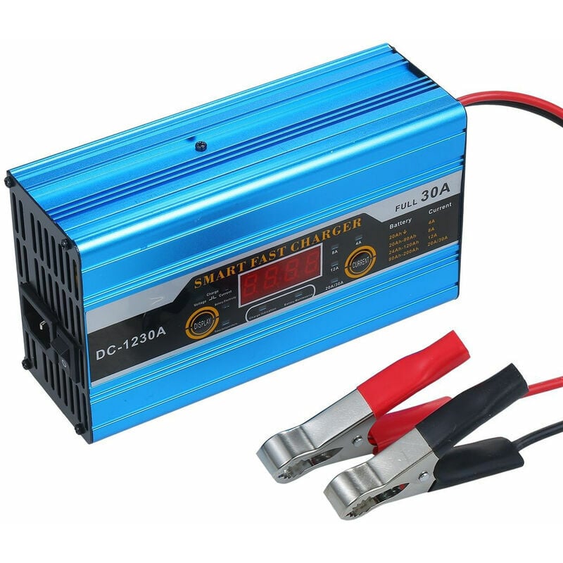 Chargeur de batterie chargeur rapide intelligent 12V 30A avec chargeur de batterie de voiture à affichage LCD numérique Modèle: Prise UE - blue