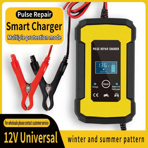 Chargeur de batterie de voiture 12 V intelligent entièrement automatique chargeur de batterie mainteneur écran LCD chargeur de réparation d'impulsion pour voiture tondeuse à gazon moto bateau batteries au plomb marines
