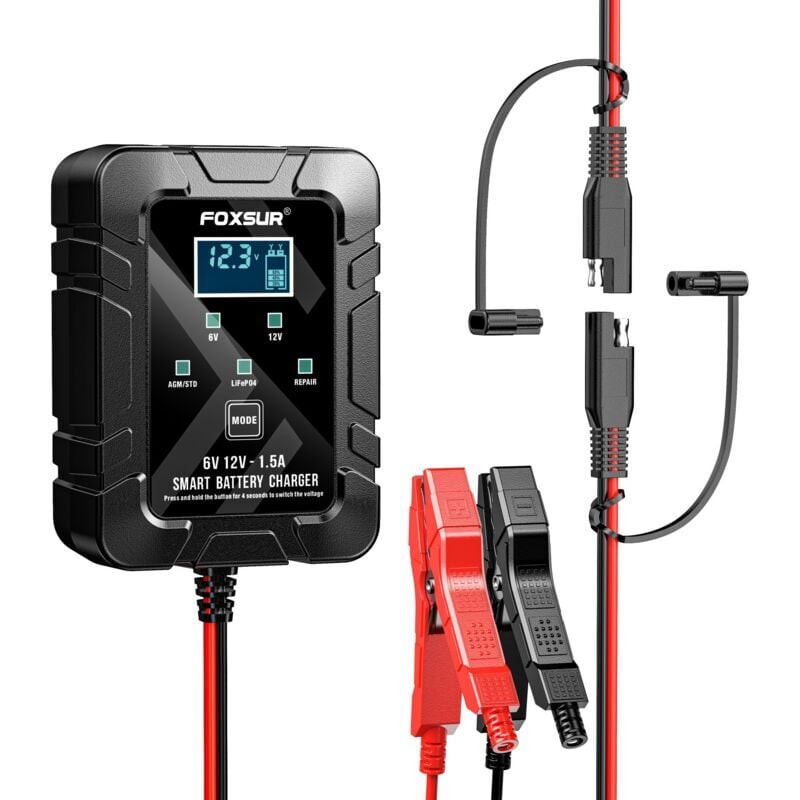 SNQ - Chargeur de Batterie de Voiture 1,5 a, 6 v 12 v, Chargeur de Batterie Intelligent entièrement Automatique, Chargeur d'entretien, pour Voiture,