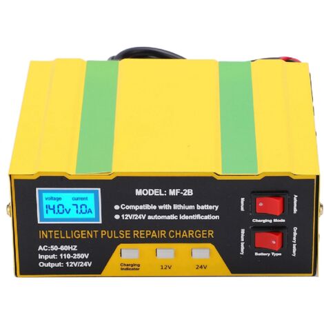 Chargeur de Batterie de Voiture 180W 12V 24V Batteries de Remplacement Automobile Intelligentes Complètes Accessoires MF-2B AC250V pour Pelouse de Moto de Bateau de Voiture(EU Plug)