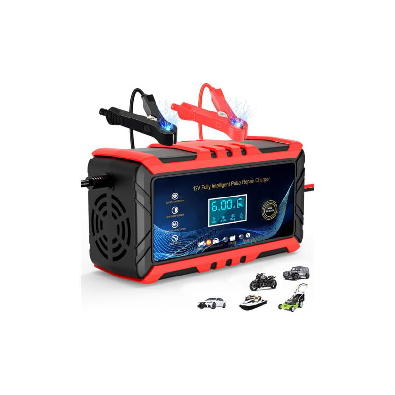 Gabrielle - Chargeur de batterie de voiture 6 a 12 v, chargeur de batterie de moto lcd avec écran tactile lcd pour camion/AGM/Gel/humide/SLA,