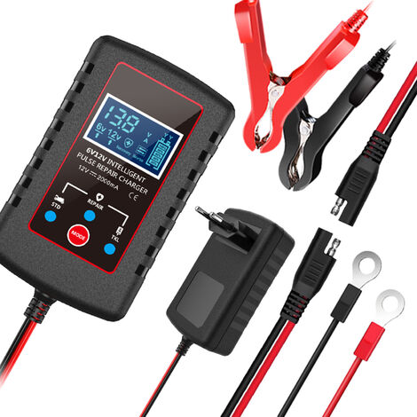 Chargeur de batterie de voiture 6V et 12V chargeur de batterie intelligent entièrement automatique, chargeur d'appoint pour batteries au plomb pour voiture tondeuses à gazon motos bateaux