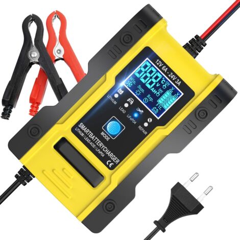 Chargeur de batterie de voiture - Chargeur de batterie de voiture 12V/24V pour automobiles/motos/tondeuses à gazon/bateaux - chargeur de voiture avec écran tactile LCD