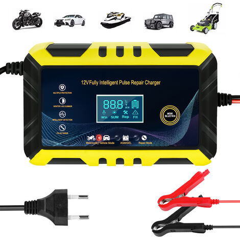 Chargeur de batterie de voiture – Chargeur de batterie intelligent 12 V/6A, Écran LCD, Mainteneur de chargeur de batterie, Noir/Jaune - Noir/Jaune