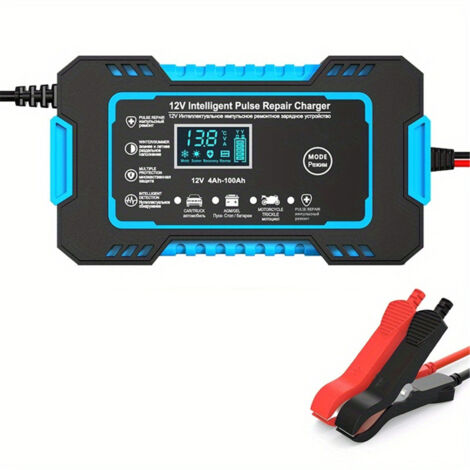 Chargeur de batterie de voiture, chargeur intelligent de maintien de charge 6A 12V 4A h-100Ah, support de batterie désulfurant avec compensation de température