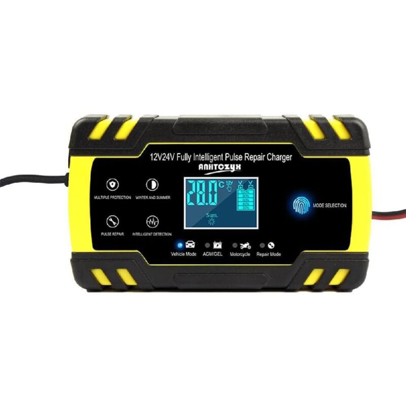 Chargeur de batterie de voiture écran lcd 12/24 v pour bateau de camion de moto Durable, chargeur de batterie intelligent automatique agm