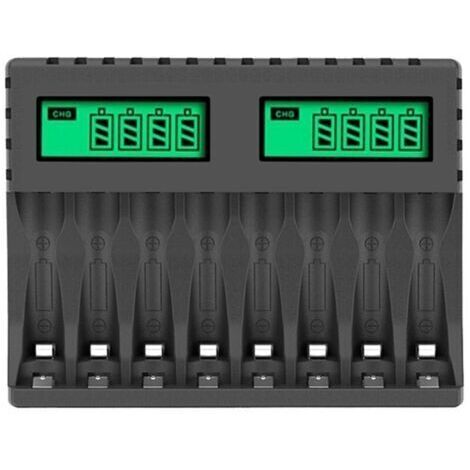 Chargeur de Batterie - Écran LCD - Chargeurs Intelligents - 8 Emplacements pour Piles Rechargeables AA/AAA NiCd NiMh - Chargeur AA AAA