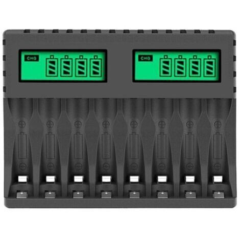 Chargeur de Batterie - Écran LCD - Chargeurs Intelligents - 8 Emplacements pour Piles Rechargeables AA/AAA NiCd NiMh - Chargeur AA AAA