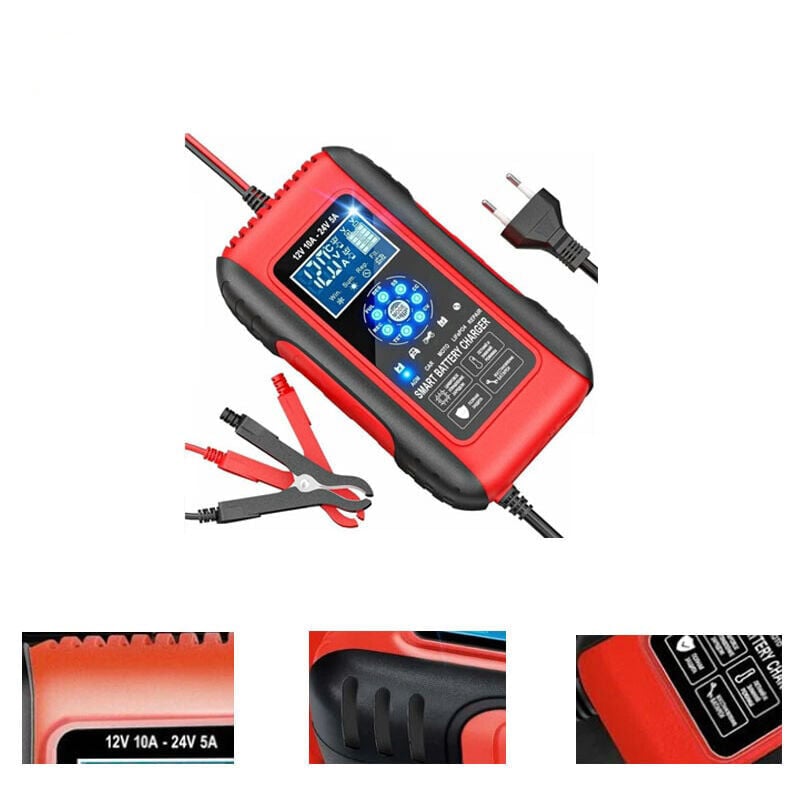 Chargeur de Batterie Intelligent 10A 12V/24V LiFePO4 Chargeur Batterie pour Voiture Moto Mainteneur Automatique Auto avec Écran lcd Fonction