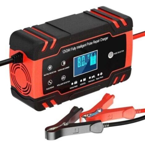 Chargeur de batterie intelligent 12V/24V 8A – Affichage numérique – Ventilateur intégré – Compatible avec batteries plomb-acide 6AH-150AH