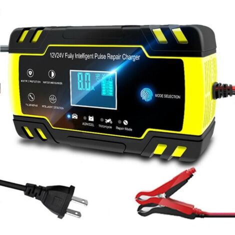 Chargeur de Batterie Intelligent 12V-24V 8A pour Voiture Moto Camion, AGM, Gel, Wet, SLA