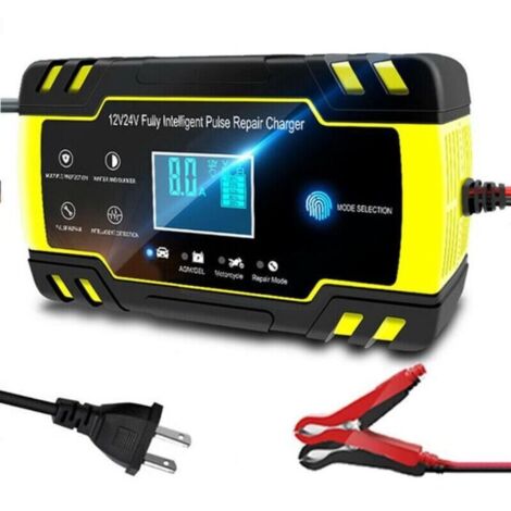 Chargeur de Batterie Intelligent 12V-24V 8A pour Voiture Moto Camion, AGM, Gel, Wet, SLA