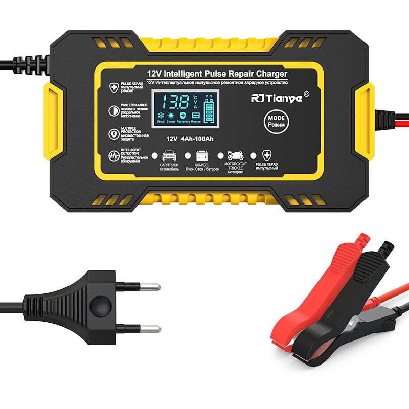 Gotrays - Chargeur de Batterie Intelligent 12V 6A, Chargeur Batterie Mainteneur et Automatique Réparation Fonction pour Voiture Moto Camion