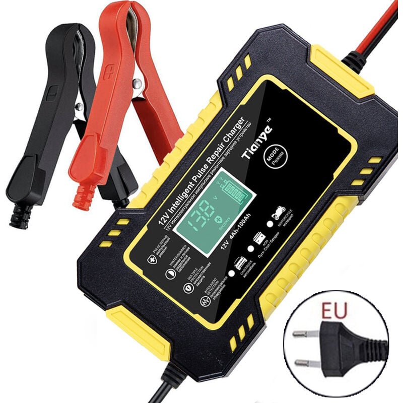 Litzee - Chargeur de Batterie Intelligent 12V 6A, Chargeur Batterie Mainteneur et Automatique Réparation Fonction pour Voiture Moto Camion