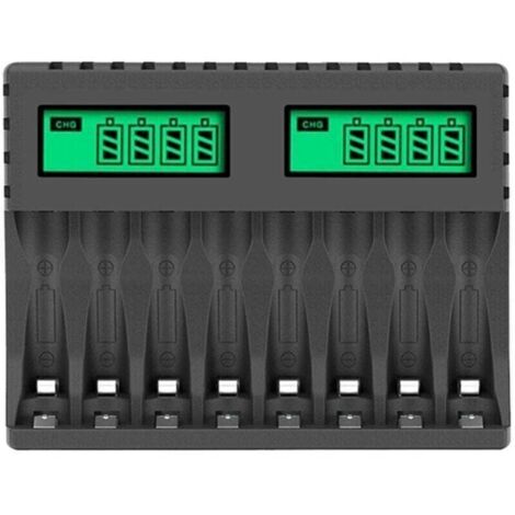 Chargeur de batterie intelligent à 8 emplacements avec écran LCD pour piles rechargeables AA/AAA NiCd NiMh, chargeur de piles AA AAA