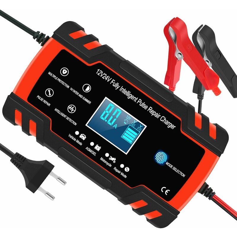 ZVD - Chargeur de batterie intelligent pour voiture et moto - 8 a 12 V/24 v - Fonction de réparation automatique - Compatible avec camion, agm, gel,