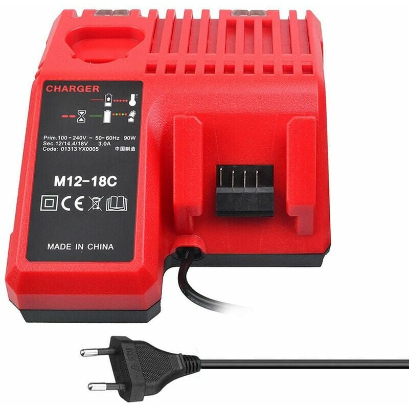 XVX - Chargeur de Batterie Li-ion M12-18C pour Batteries Milwaukee 12V, 14.4V et 18V - Compatible avec C1418C et Plus.