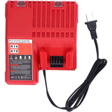 Chargeur de Batterie Lithium pour Milwaukee M14 M18, Entrée 100‑240V, Maintien de Charge, Prise US