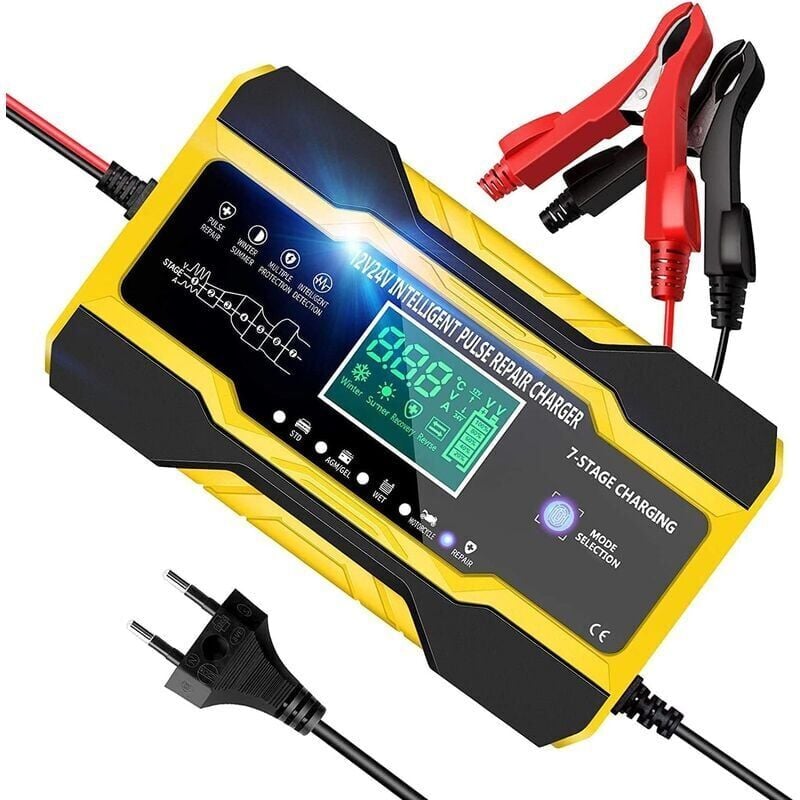 SNQ - Chargeur de Batterie pour Voiture Auto Moto 10A 12V/24V Chargeur Intelligent avec Compensation de Température avec lcd Écran Tactile et 5 Modes