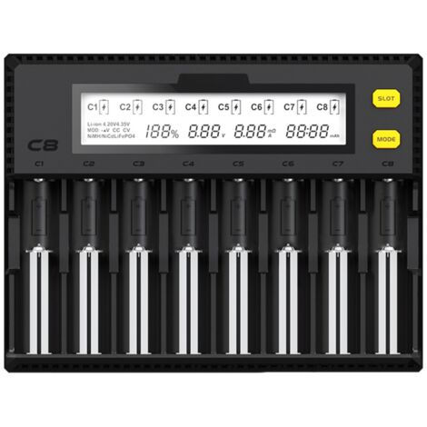 Chargeur de batterie universel intelligent MiBOXER C8 8 emplacements 1,5 A écran LCD compatible Li-ion LiFePO4 Ni-MH AA 21700 20700 26650 18350 17670 RCR123 18700