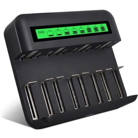 Chargeur de Batterie USB 8 Slots LCD pour Piles AA AAA C D Ni-MH Ni-Cd [Chargeur USB + Écran LCD + 8 Slots]