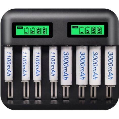 Chargeur de batterie USB à affichage LCD avec 8 piles pour Pile Rechargeable de Taille AA AAA C D