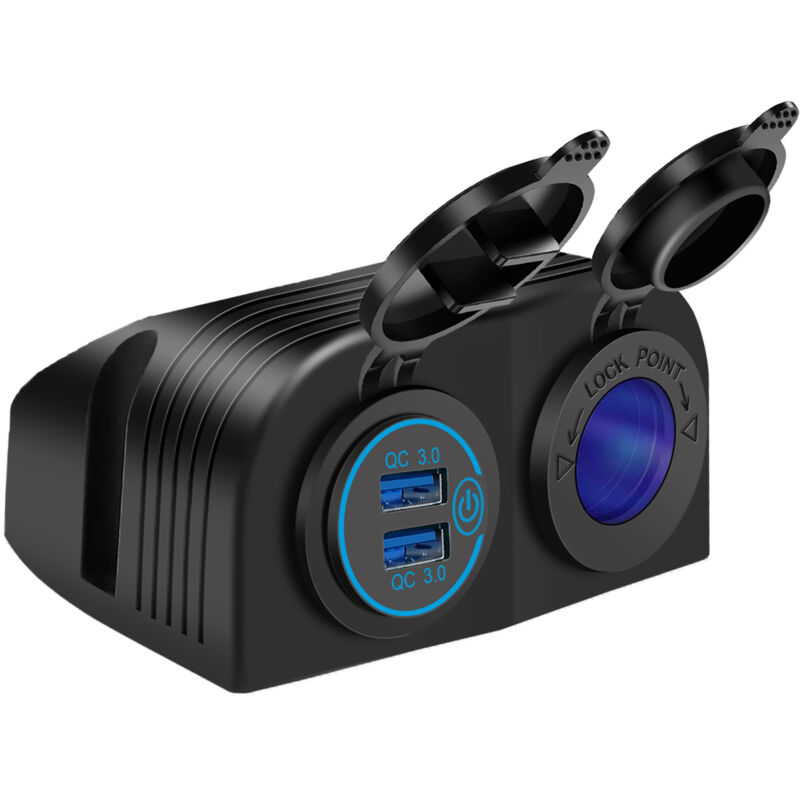 Chargeur de moto étanche 36 W double USB QC3.0 + prise allume-cigare 12 V/24 V panneau de tente 2 trous avec LED et interrupteur pour voiture bateau