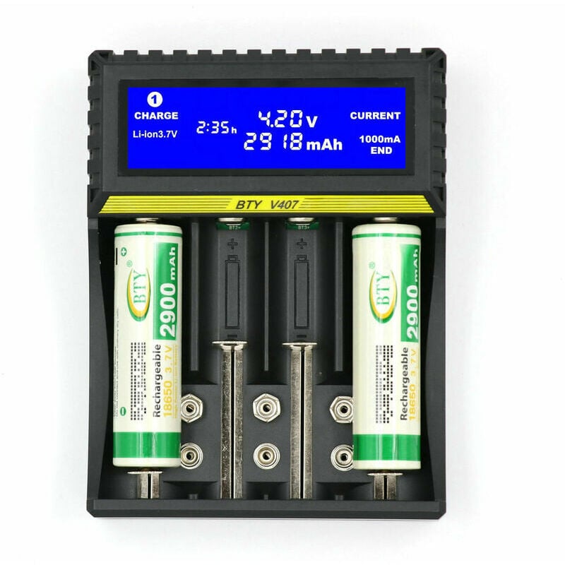 Fortuneville - Chargeur de pile Chargeur de batterie multifonctionnel BTY407 18650 Batterie Li-ion/Ni-MH/Ni-Cd/5 AA/7 AAA/9V Chargeur de batterie,