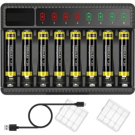 Chargeur de piles AA/AAA Nickel-Hydrogen rechargeable 8 slots intelligente