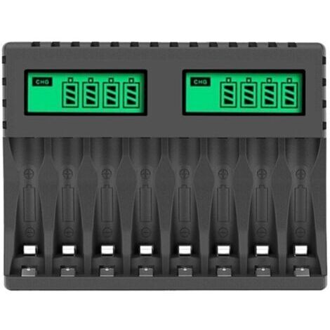 Chargeur de piles LCD 8 emplacements – Charge rapide et entretien – Prise micro-USB et type C – Compatible AA/AAA NiCd NiMh