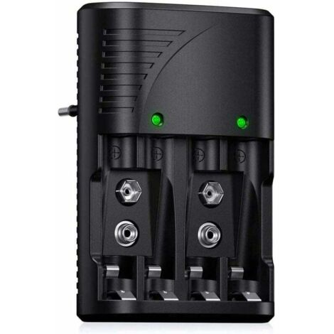 Chargeur de piles universel AA/AAA/9 V, chargeur rapide 6802, pour piles rechargeables AA/AAA NI-MH ou 9 V, avec indicateur LED, tension mondiale 100-240 V, journée ensoleillée