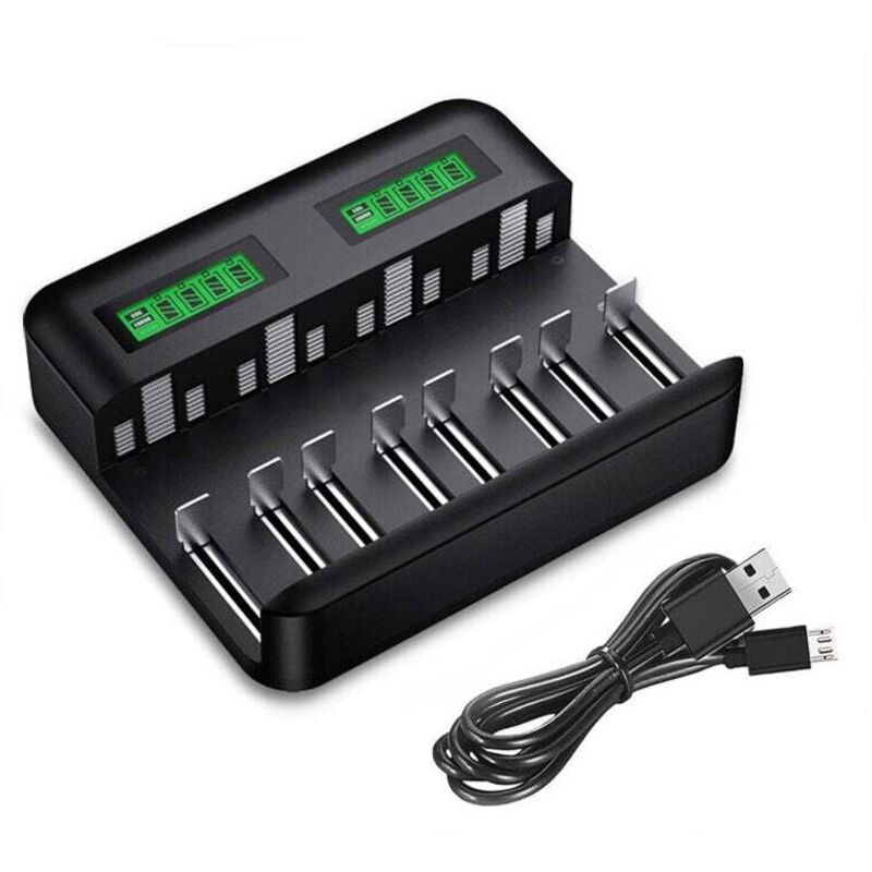 Houhence - Chargeur de Piles Universel lcd, Chargeur de Piles Rechargeables pour AA/HR6, AAA/HR3, C/HR14, D/HR20 Ni-MH NiCD avec Entrée Type c Micro