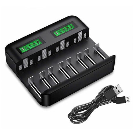 Chargeur de Piles Universel LCD, Chargeur Universel pour AA/LR6, AAA/LR3, C/R14, D/R20 Ni-MH Piles Rechargeables avec Entrée Type C Micro USB, Chargeur 9008 avec Technologie Détection de Piles
