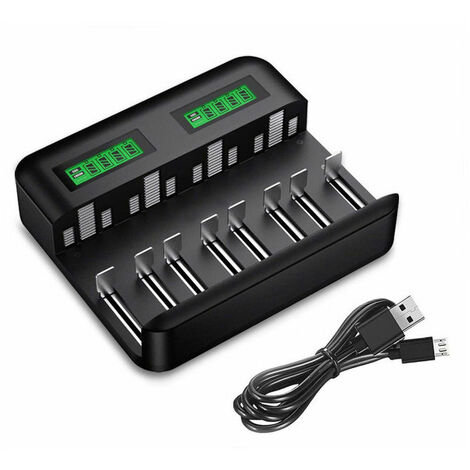 Chargeur de Piles Universel LCD, Chargeur Universel pour AA/LR6, AAA/LR3, C/R14, D/R20 Ni-MH Piles Rechargeables avec Entrée Type C Micro USB, Chargeur 9008 avec Technologie Détection de Piles Cisea