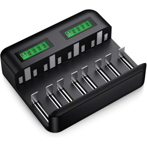 Chargeur de Piles Universel LCD, Chargeur Universel pour AA/LR6, AAA/LR3, C/R14, D/R20 Ni-MH Piles Rechargeables avec Entrée Type C Micro USB Noir,Oi-FRIS, Oi-FRIS