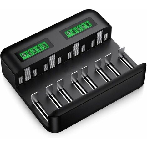 Chargeur de Piles Universel LCD, Chargeur Universel pour AA/LR6, AAA/LR3, C/R14, D/R20 Ni-MH Piles Rechargeables avec Entrée Type C Micro USB Noir,Versailles