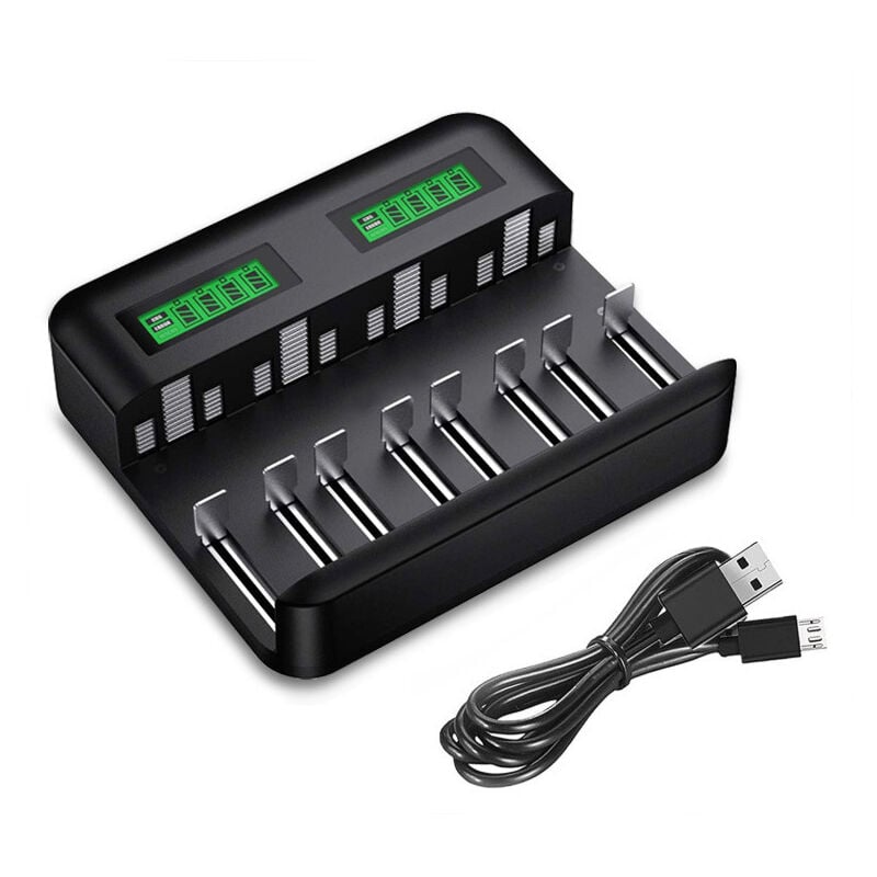 Chargeur de Piles Universel lcd, Chargeur Universel pour AA/LR6, AAA/LR3, C/R14, D/R20 Ni-MH Piles Rechargeables avec Entrée Type c Micro usb