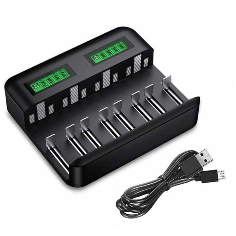 Sunxury - Chargeur de Piles Universel lcd, Chargeur Universel pour AA/LR6, AAA/LR3, C/R14, D/R20 Ni-MH Piles Rechargeables avec Entrée Type c Micro