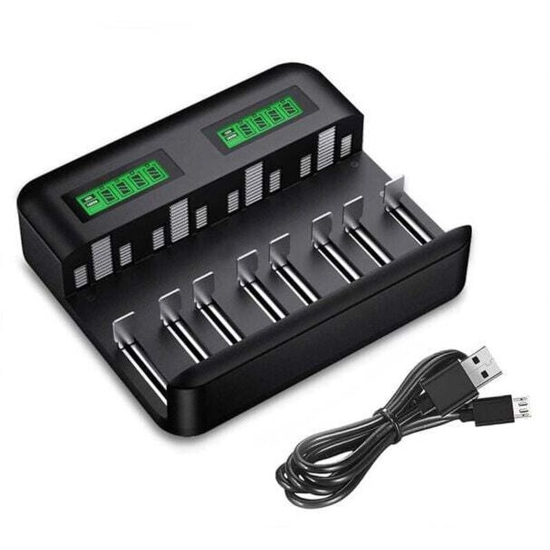 Chargeur de Piles Universel LCD, Chargeur Universel pour piles rechargeables AA/AAA/C/D Ni-MH/Ni-Cd avec Entrée USB,