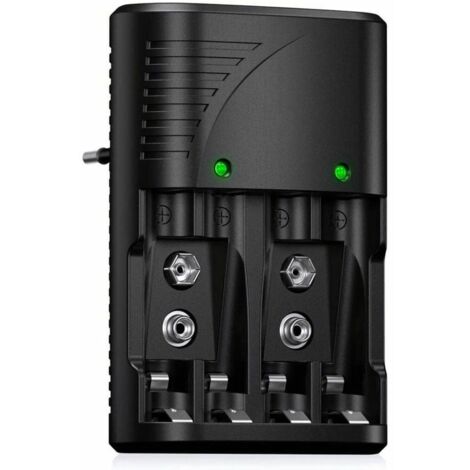 Chargeur de Piles Universel pour AA/AAA/9V, Chargeur Rapide 6802 pour Piles Rechargeables NI-MH AA/AAA ou 9V, avec Indicateur LED, Tension Mondiale.