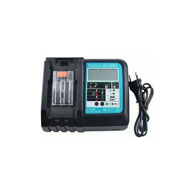 Alovez - Chargeur de remplacement 3A DC18RC pour batterie Makita 18V BL1860B BL1860 BL1850 BL1845 BL1840B BL1840 BL1835 BL1830B BL1830 avec écran lcd