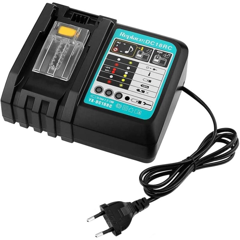 Aougo - Chargeur de Remplacement DC18RC Chargeur Rapide avec écran led Batteries 14,4 v et 18 v Chargeur Outils Batteries 3A pour Makita (Prise ue)