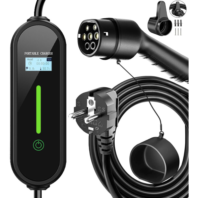 Hauss Spole - Chargeur de véhicule électrique, 10M 3,6KW 16A13A10A8A Station de recharge de véhicule électrique portable de type 2, 4 vitesses (avec