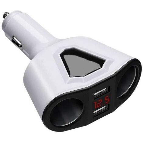 Chargeur de Voiture, 12V/24V Double Prise Allume-Cigare Double Port USB
