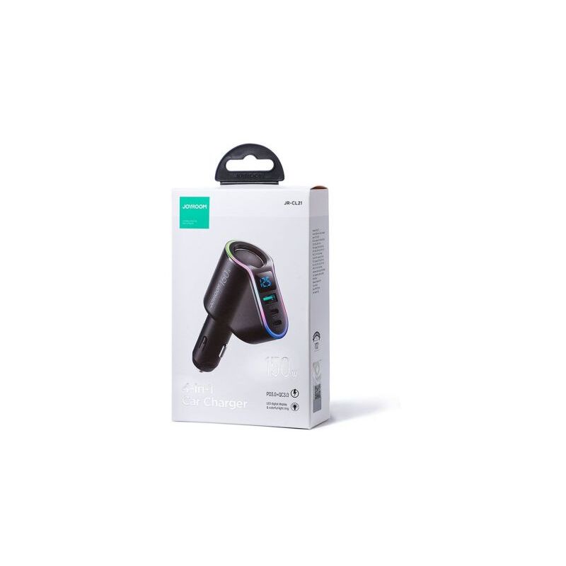 Joyroom car chargeur 4-en-1, bluetooth fm transmetteur c+c+u+cigarette, pd 150w, noir (jr-cl21)
