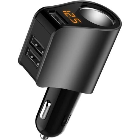Chargeur de voiture, adaptateur allume-cigare multi-USB, répartiteur de prise avec 3 USB et voltmètre, compatible