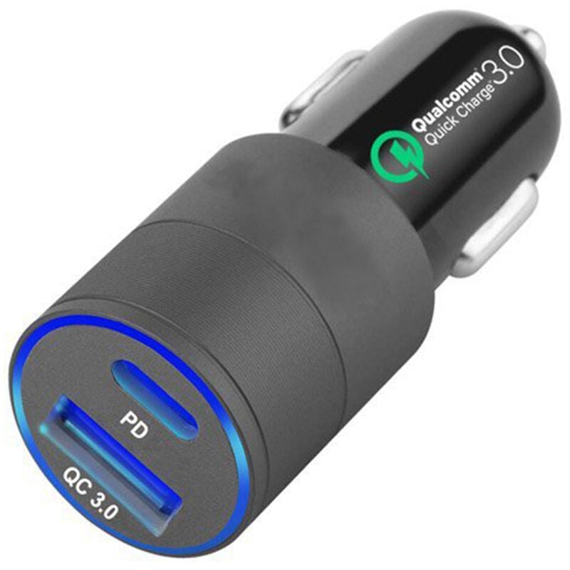 Dontodent - Chargeur de voiture Charge rapide Dual USB Alliage d'aluminium Chargeur de voiture Auto A + C QC + PD 36W